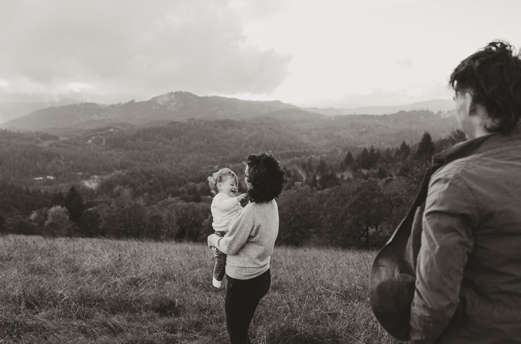 black and white family photo oregon 