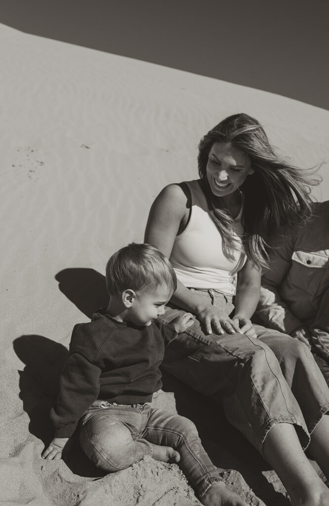 mother and son at the beach 