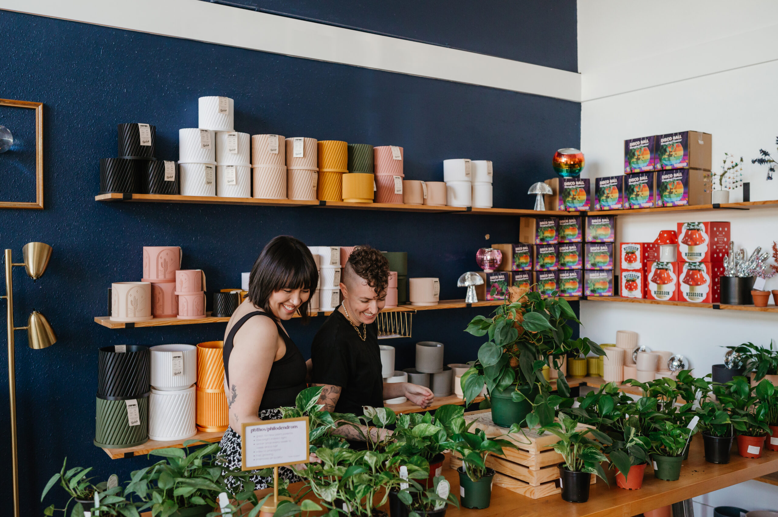 Couple walking through coffee shop