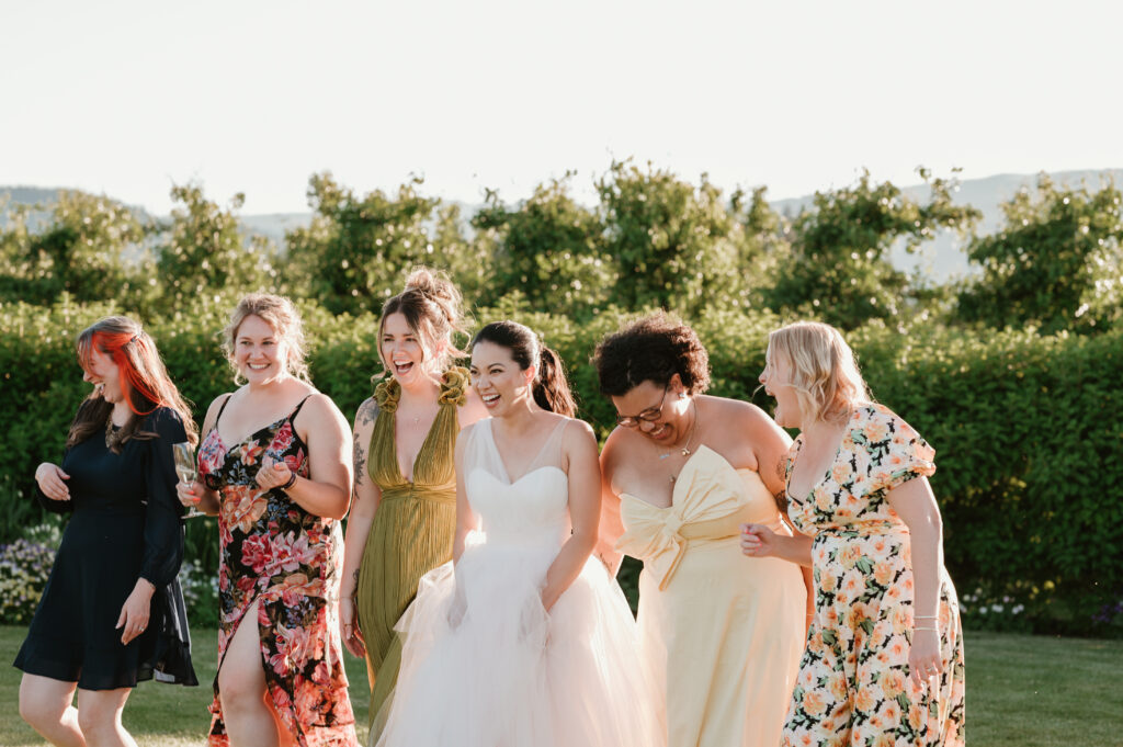 The Orchard Wedding Hood River bride and wedding party