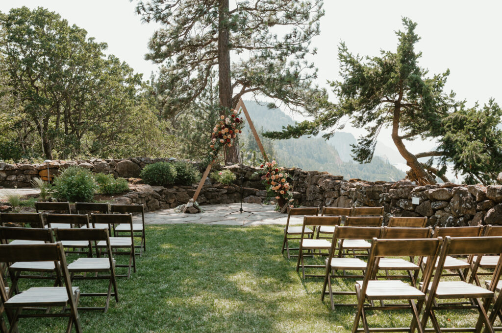 wedding ceremony setup at the griffin house in the Columbia gorge