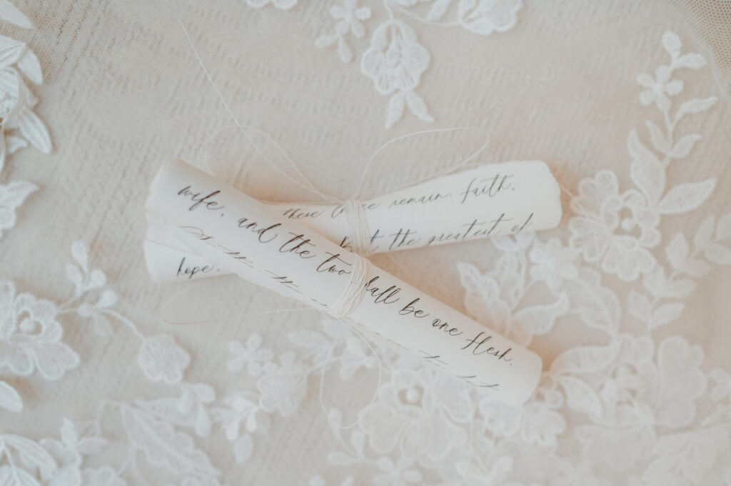 wedding vows scroll with lace