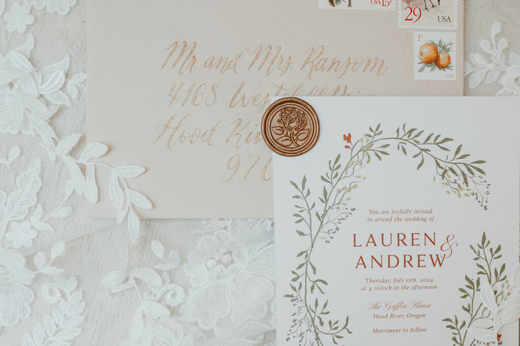 wedding stationary Set with gold wax stamp