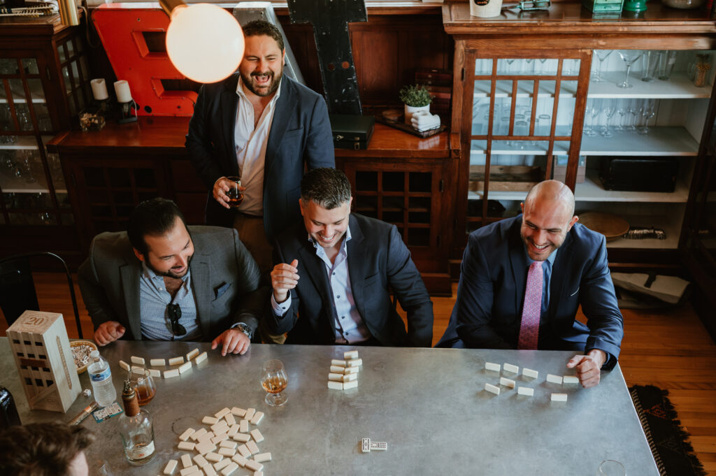 groom and wedding party playing games before the wedding