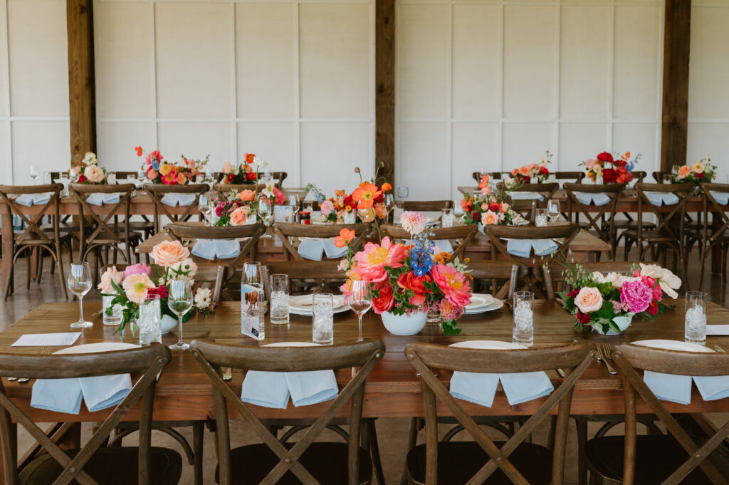 Wedding reception tablescape with flowers 