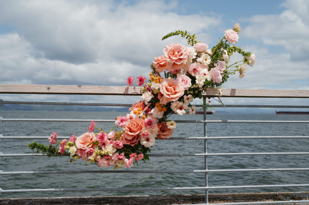 bright and colorful floral installation for wedding day