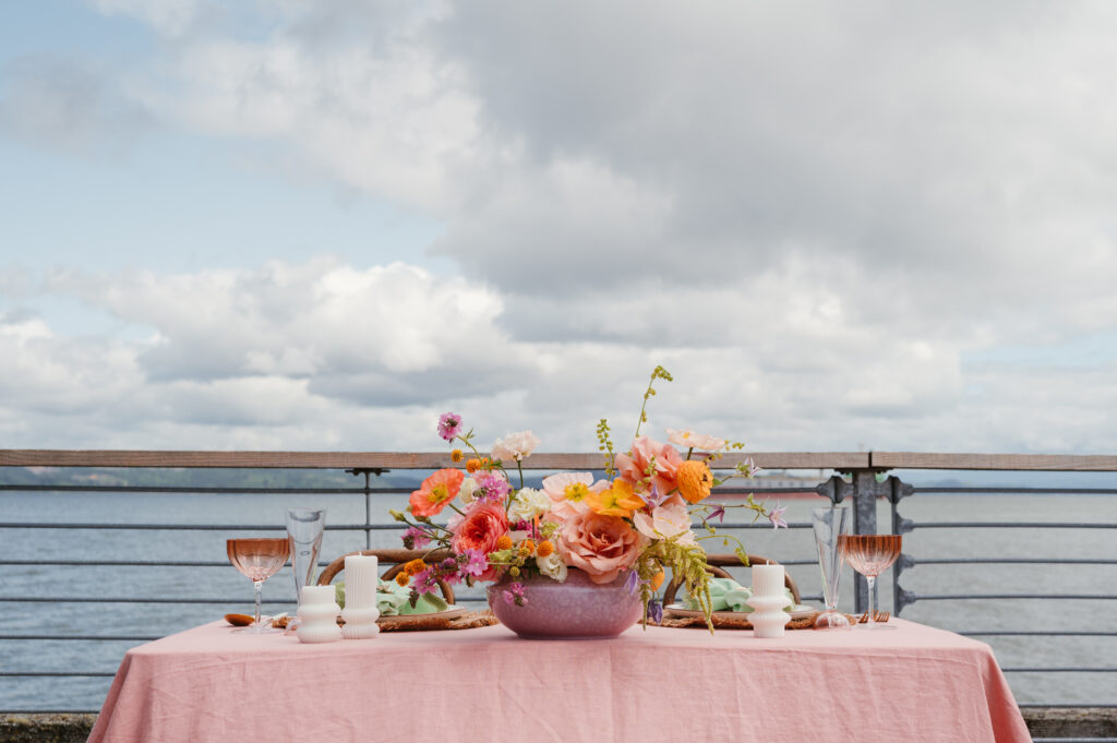 wedding reception table setting and flowers