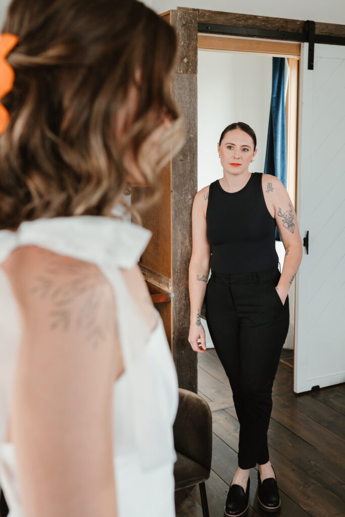 brides getting ready together at bowline hotel in astoria
