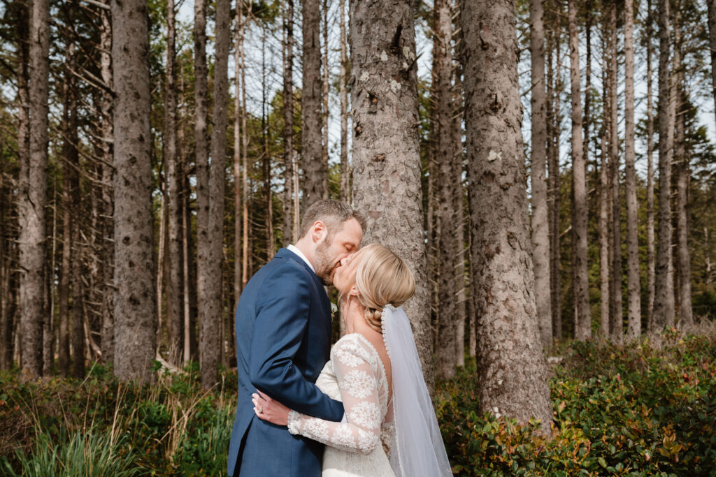 first kiss for bride and groom during their ceremony
